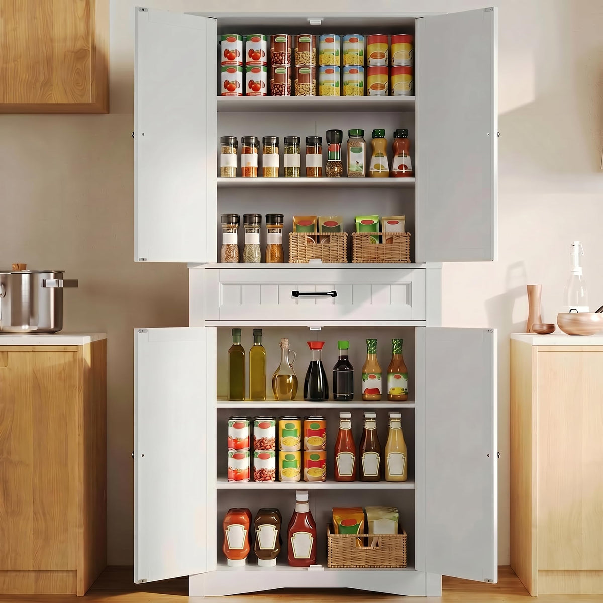 71" White Kitchen Pantry Storage Cabinet Q8543