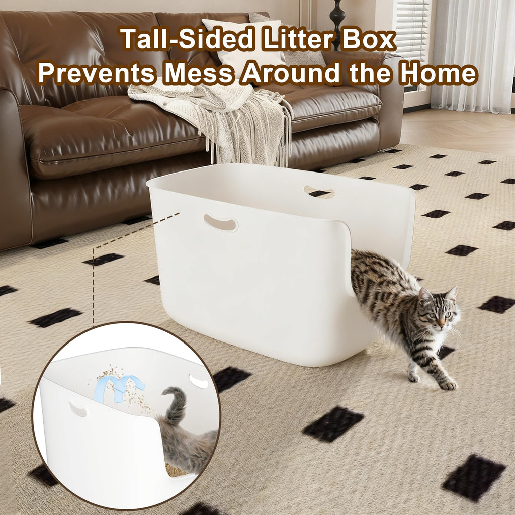 Extra Large High Sided Low Entry Open-Top Cat Litter Box White Y9222
