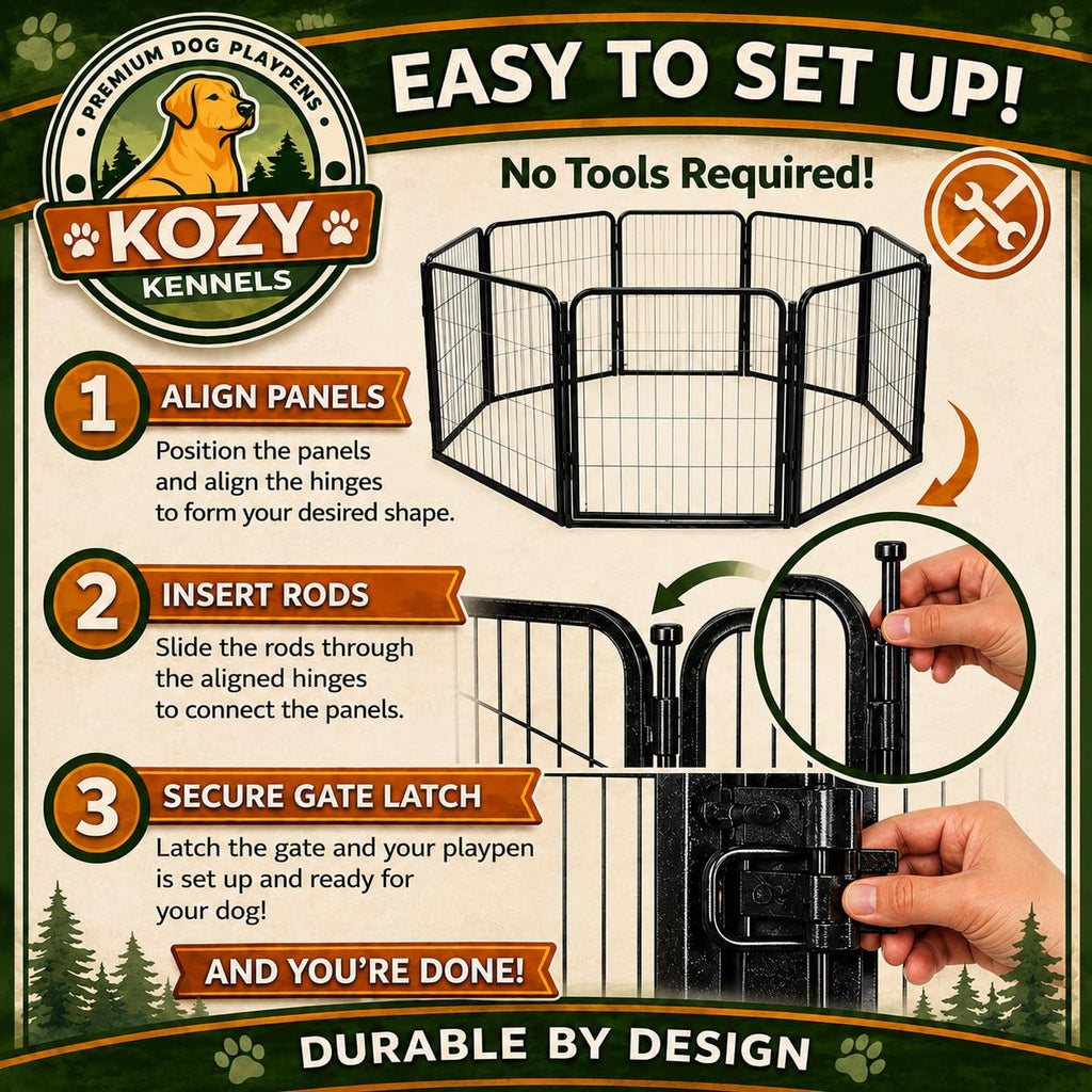 24 inch 8 Panel Portable Black Metal Pet Playpen K2706