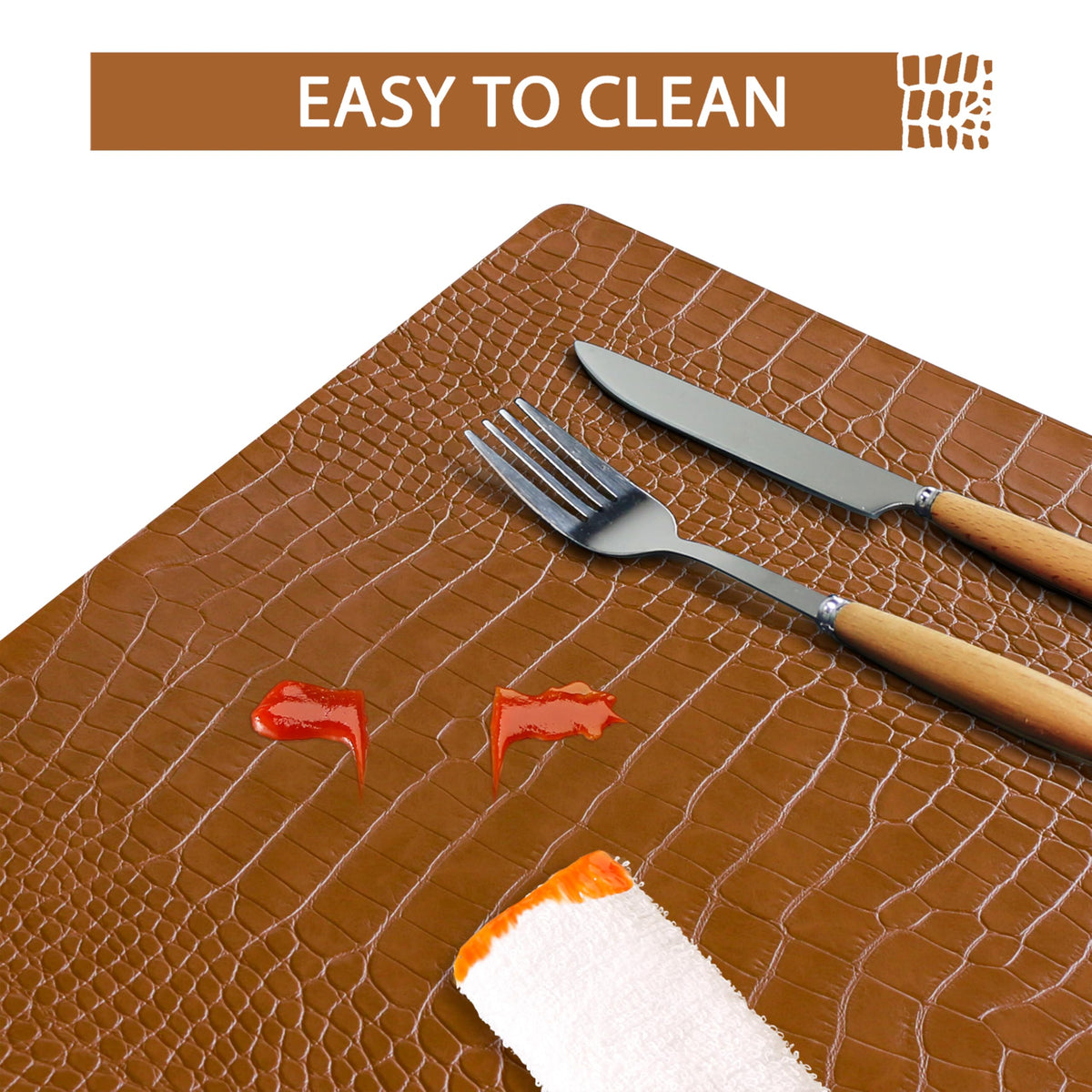 Faux Leather Placemats Set of 8 Brown E163266