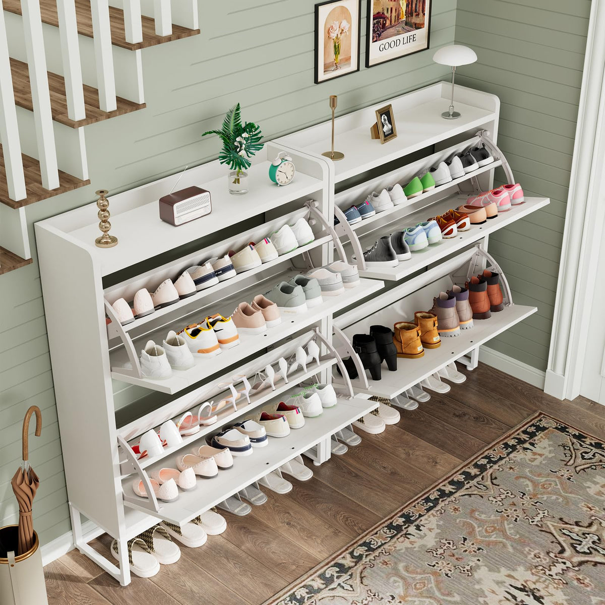 White 2 Flip Drawers Shoe Storage Cabinet T139821