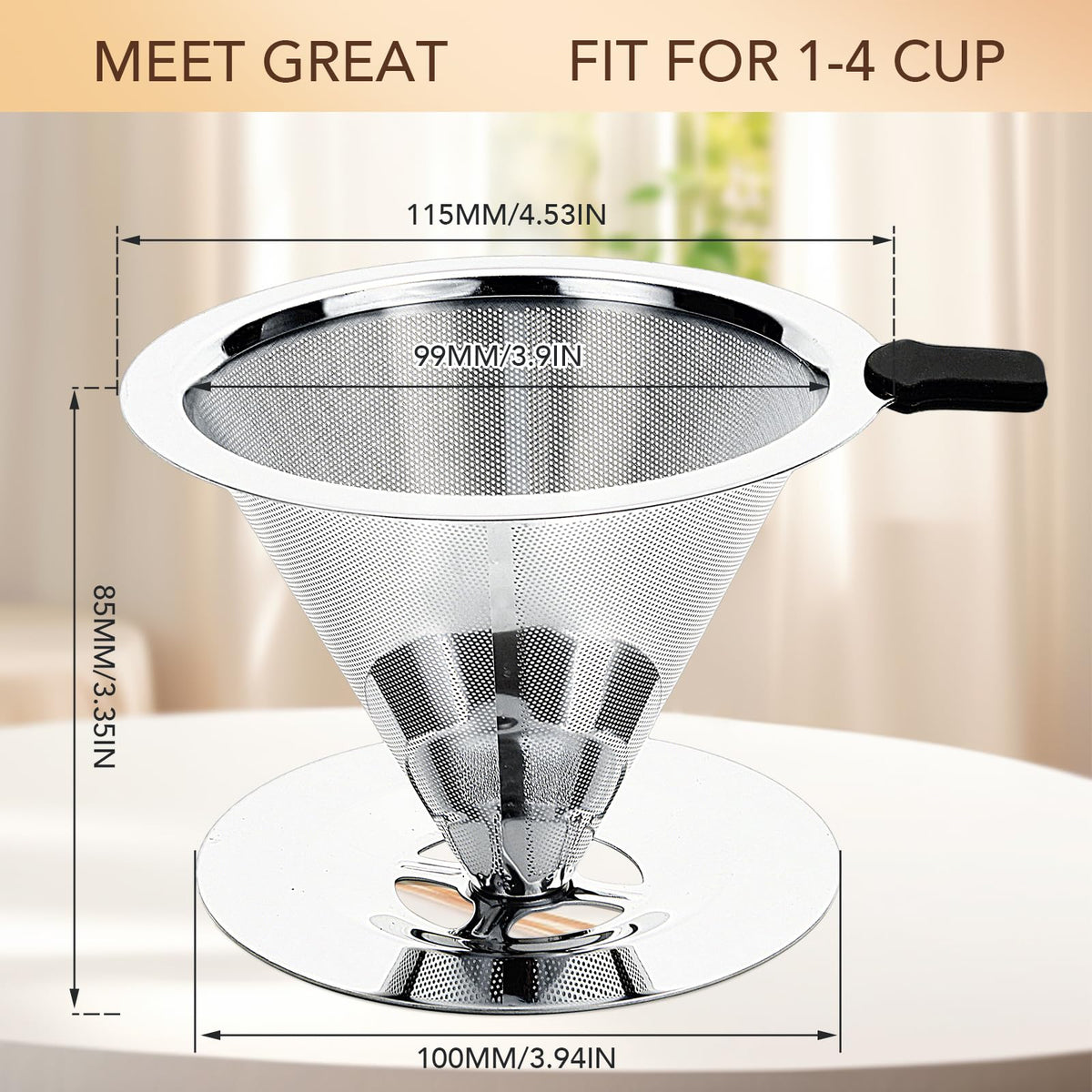 Pour Over Coffee Dripper with Reusable Stainless Steel Filter V307