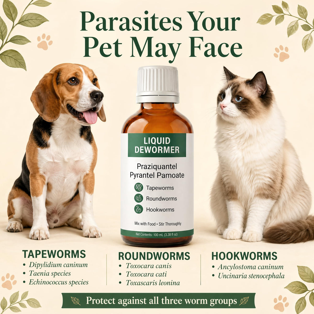 Liquid Dewormer, Praziquantel & Pyrantel Pamoate, 3.38 fl oz Y279