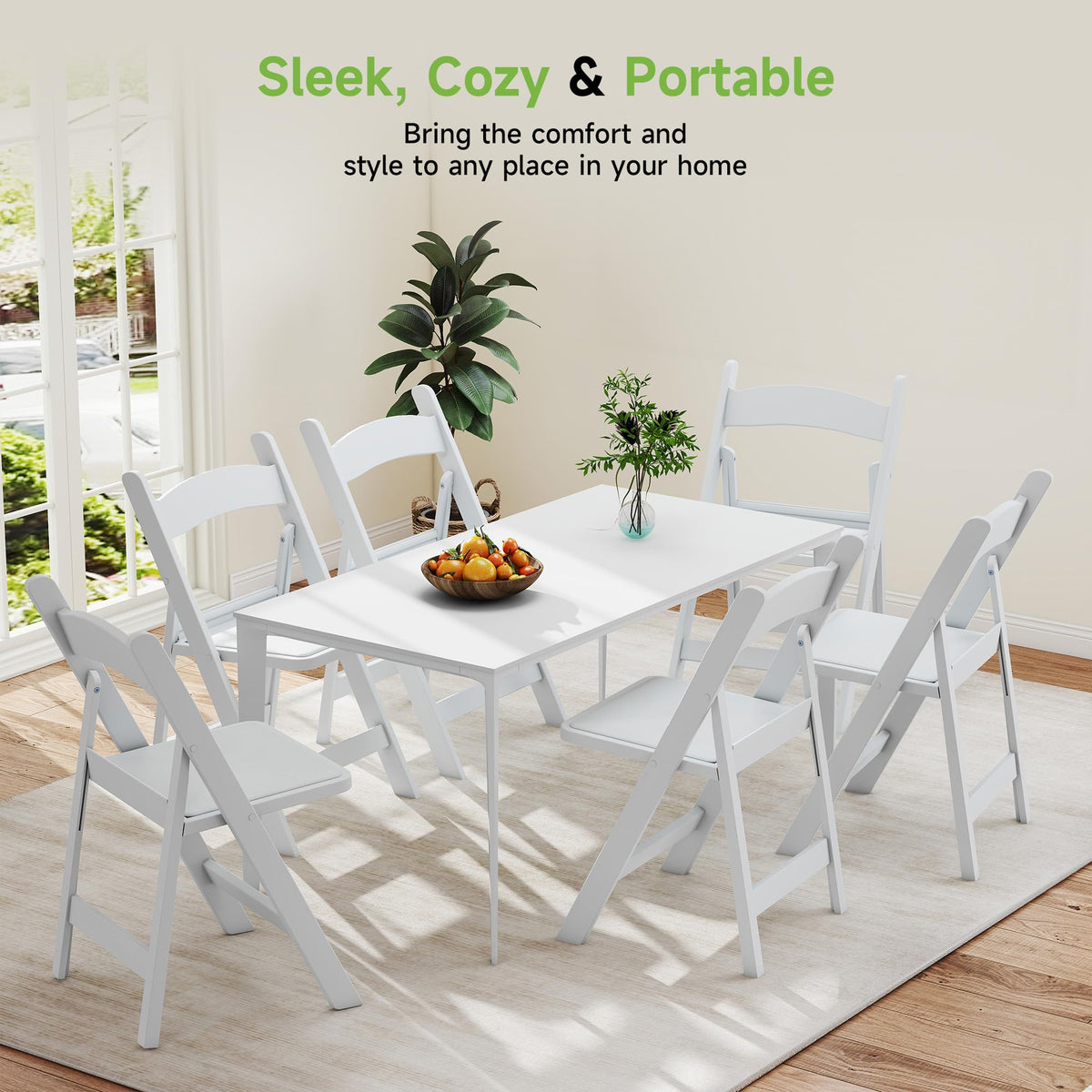 White Resin Folding Chairs with Cushion, 10 Pack S12171
