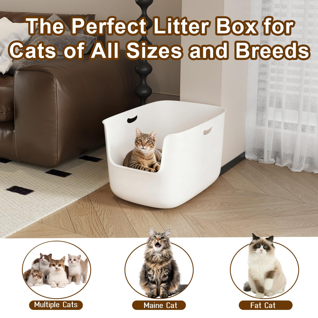 Extra Large High Sided Low Entry Open-Top Cat Litter Box White Y9222