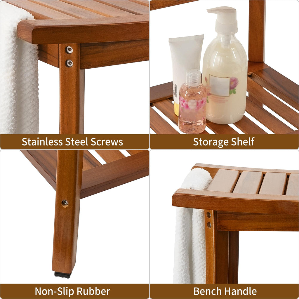 Teak Shower Bench Seat with Handles H309