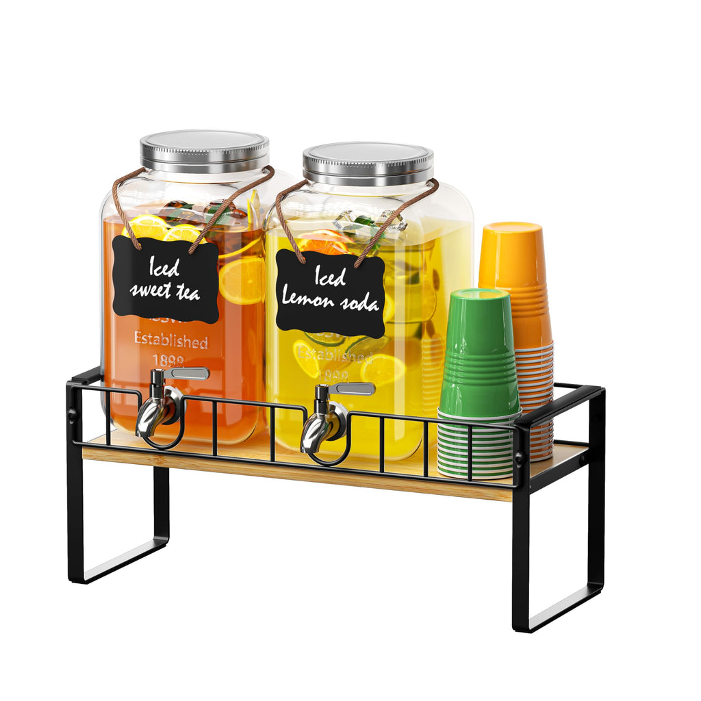 2 Pack 1 Gallon Glass Beverage Dispenser with Spigot and Ice Core G17938