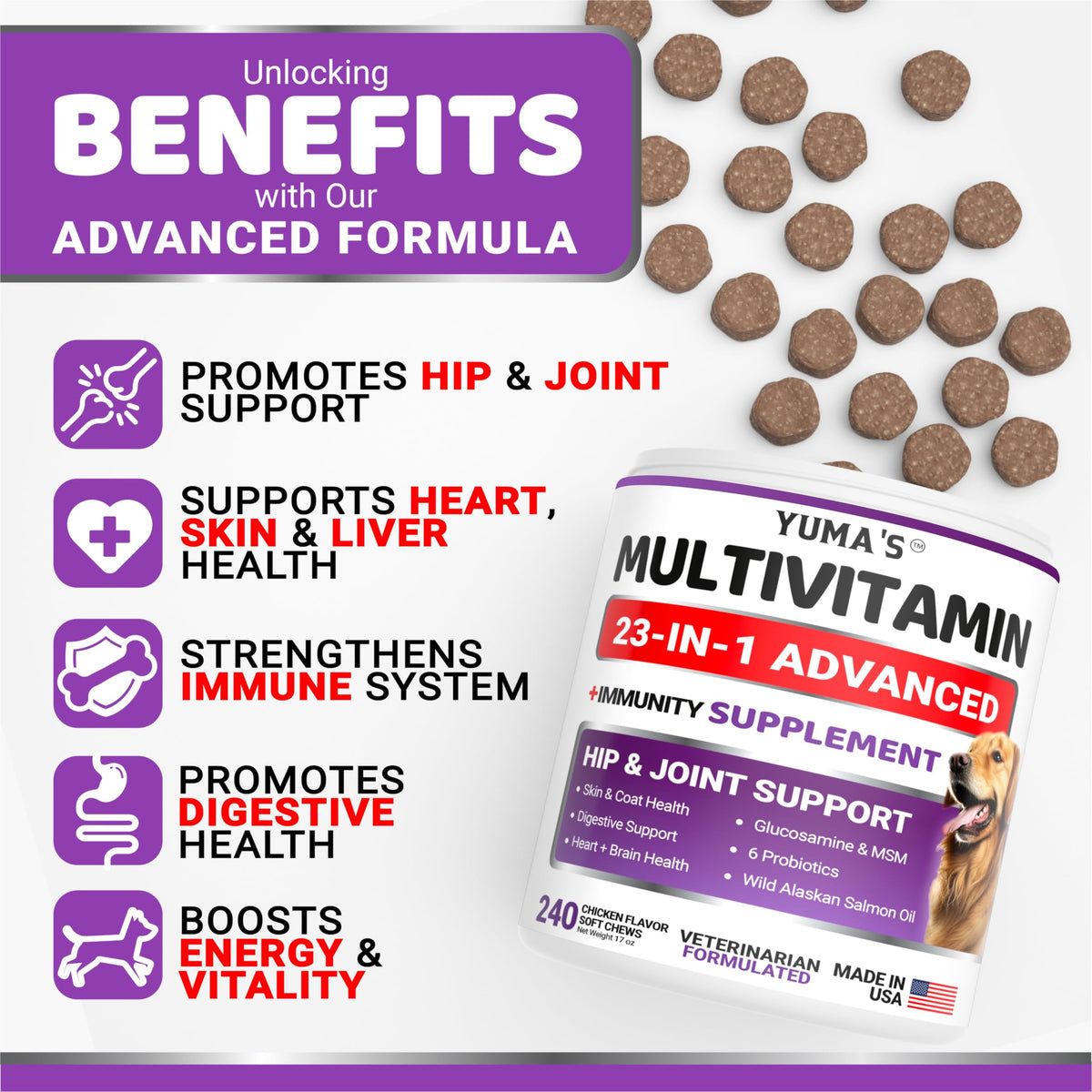 Dog Multivitamin with Glucosamine, 240 Treats D236
