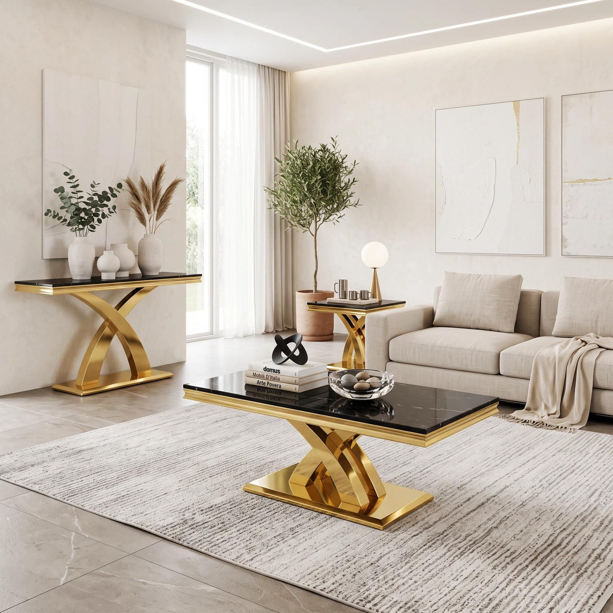 Black and Gold Coffee Table Set of 2 E726