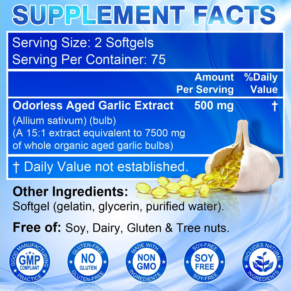 Odorless Organic Garlic Supplement 150 Softgels Z52056