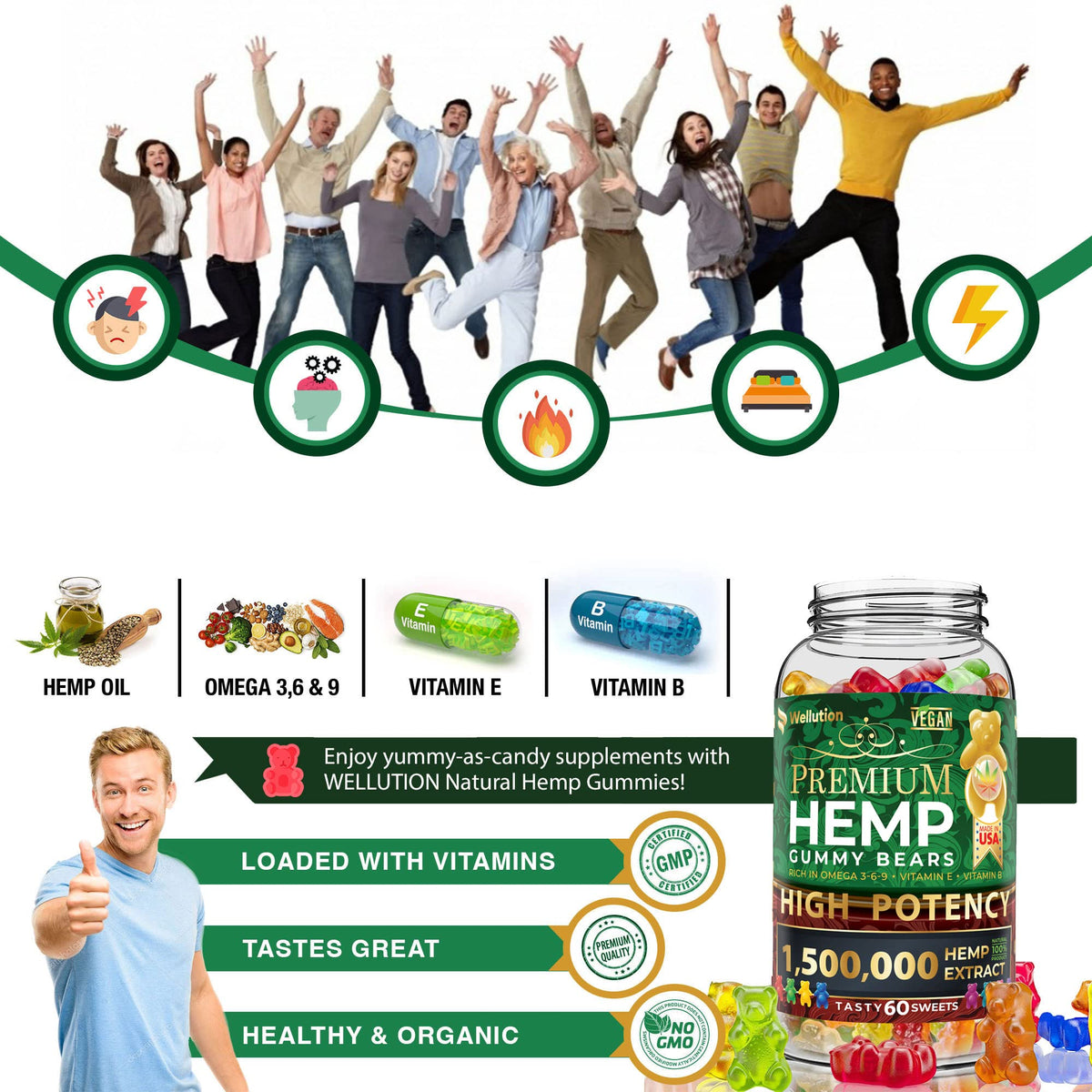 Hemp Gummies 1,500,000 MCG Gluten Free 60ct P6770
