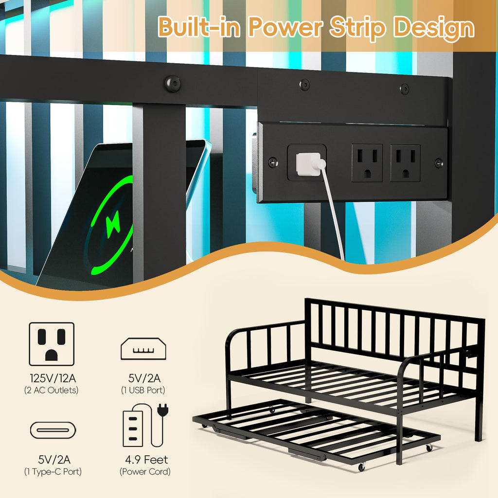Black Twin to King Metal Daybed with Pop Up Trundle E472682