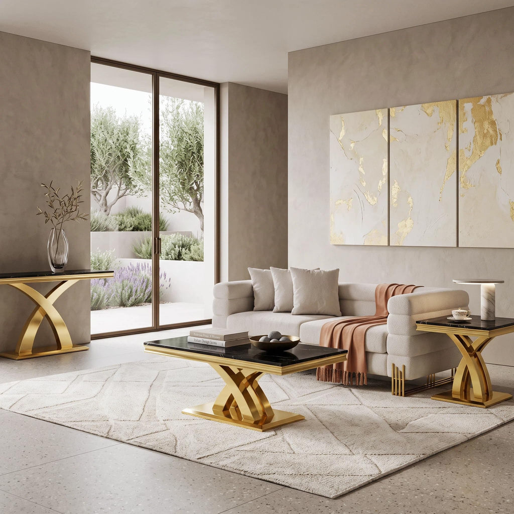 Black and Gold Coffee Table Set of 2 E726