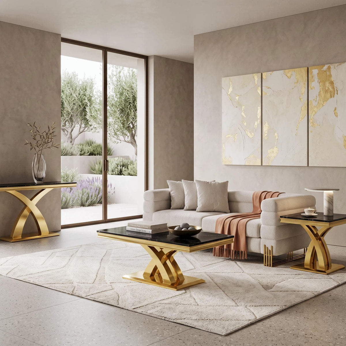Black and Gold Coffee Table Set of 2 E726