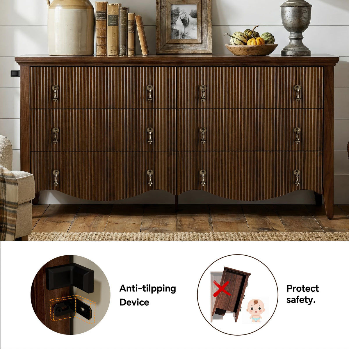 6-Drawer Fluted Dresser I93758