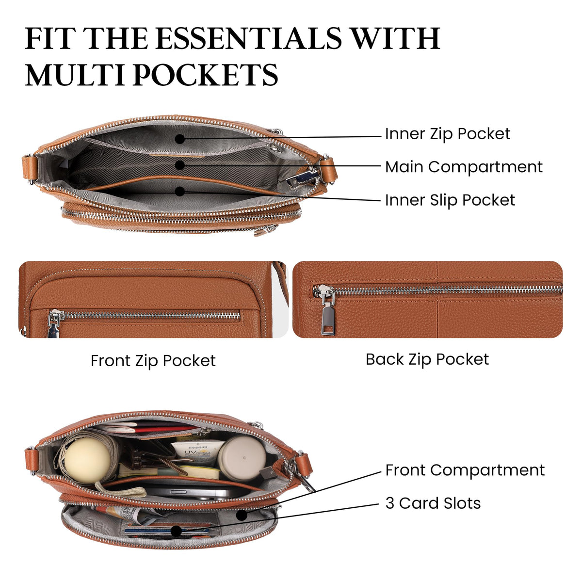 Anti Theft Genuine Leather Crossbody Bag with Wallet D596533