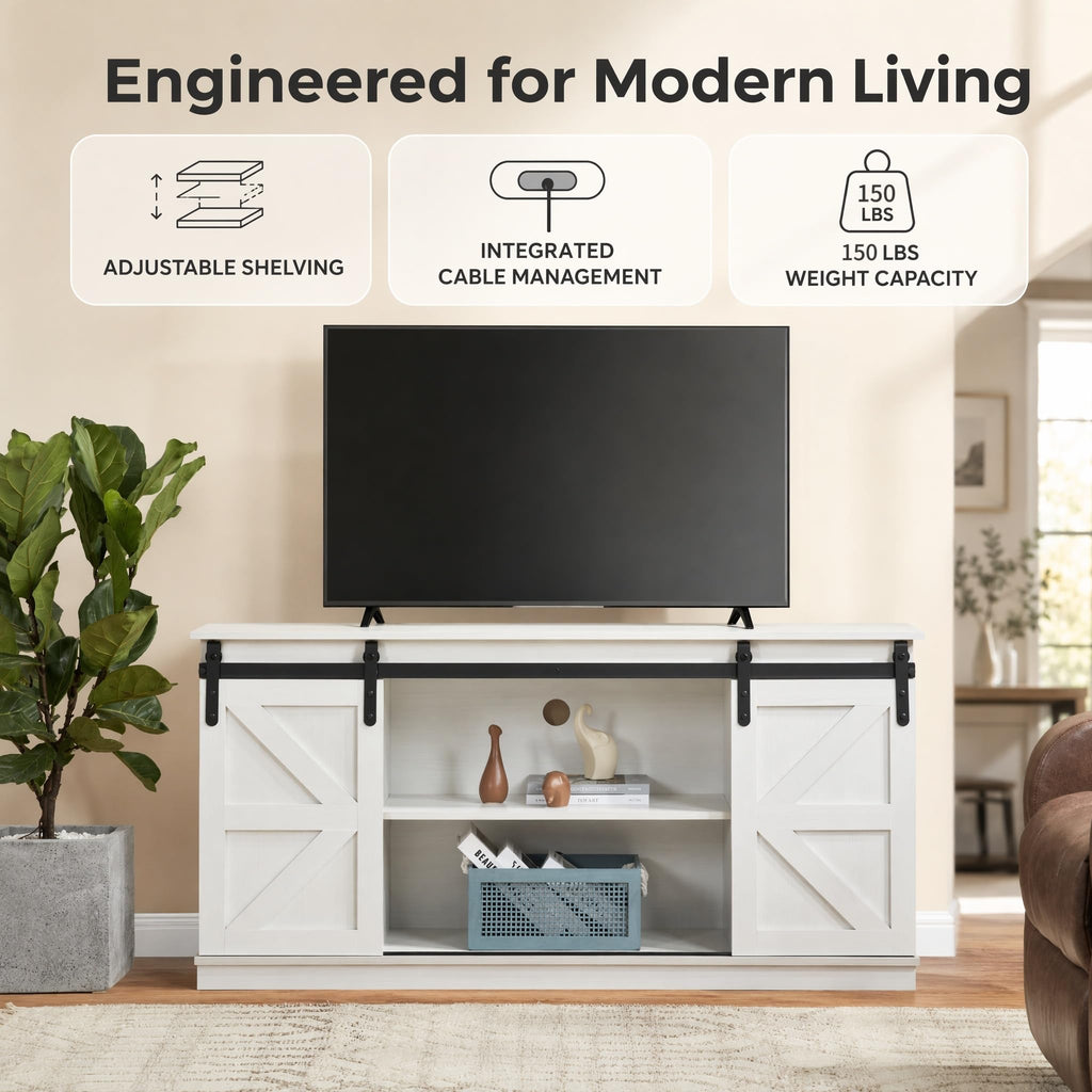 White TV Stand with Sliding Barn Doors X77010