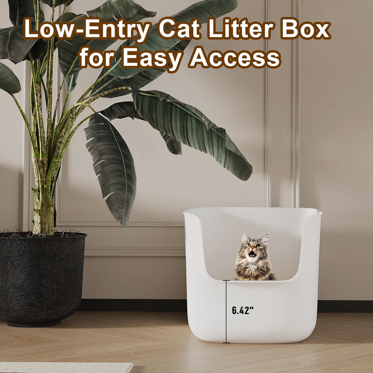 Extra Large High Sided Low Entry Open-Top Cat Litter Box White Y9222