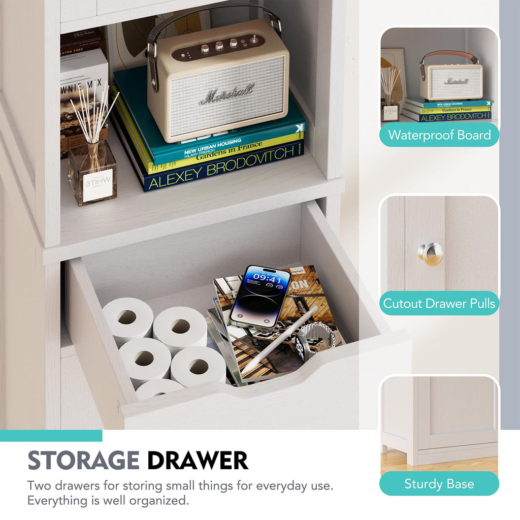 Tall Narrow Bathroom Storage Cabinet with Adjustable Shelves, White L243683