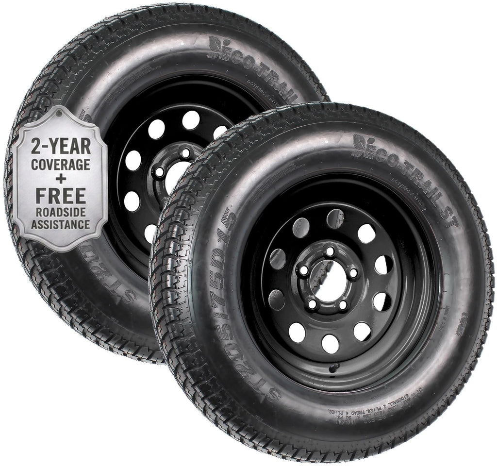 2-Pack Trailer Tire Rim Assembly ST205/75D15 5 Lug Black G24122
