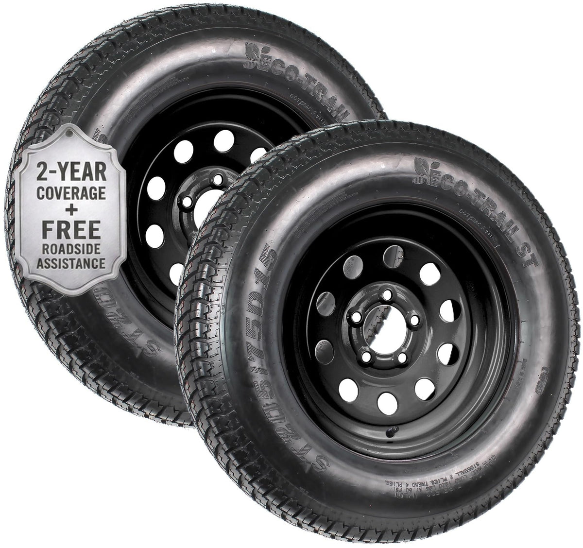 2-Pack Trailer Tire Rim Assembly ST205/75D15 5 Lug Black G24122