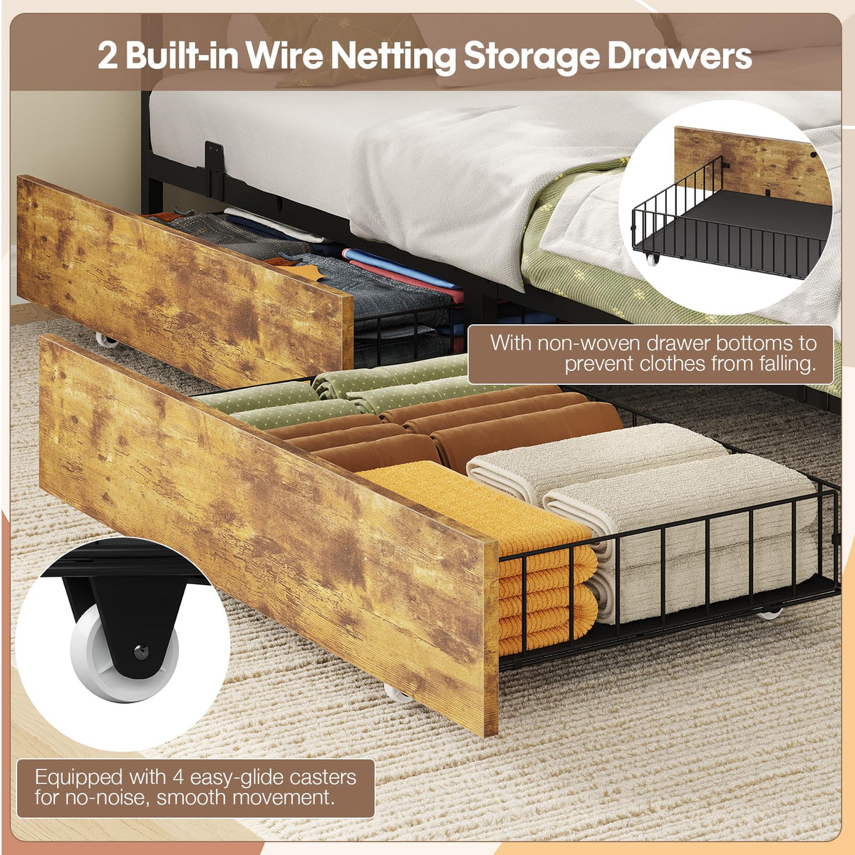 Corner Bed Frame Full Size with Storage & Desk C2591