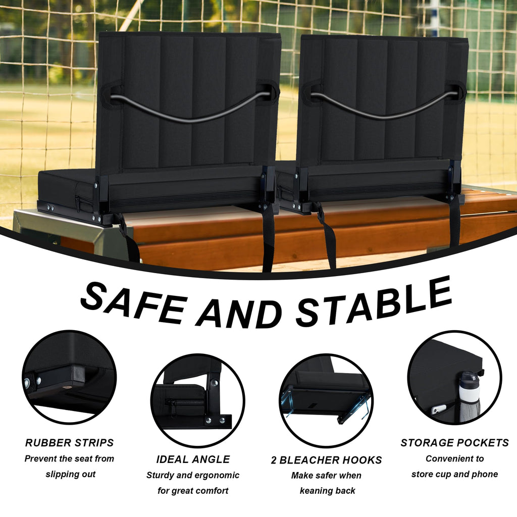 Black Padded Portable Folding Stadium Seat with Back Support and Cup Holder Y4341