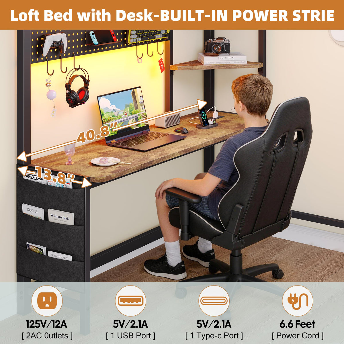 Twin Loft Bed with Desk and 6 Storage Drawers V330638
