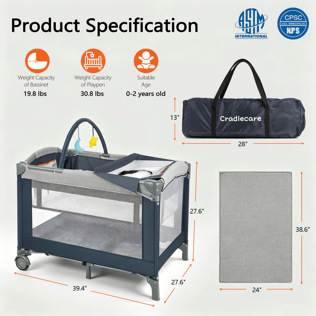 3-in-1 Pack and Play Playard with Bassinet & Changing Table B3279