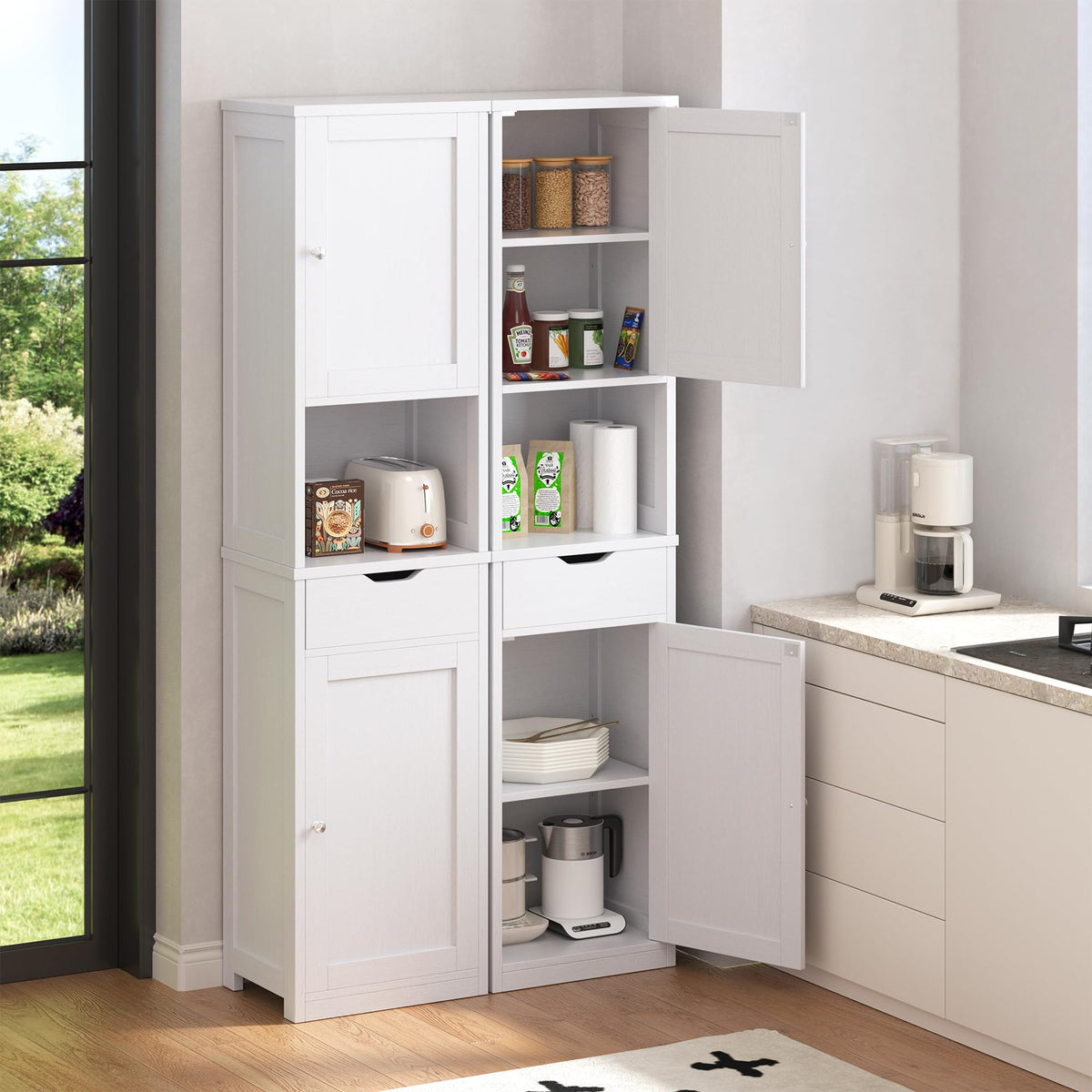 Tall Narrow Bathroom Storage Cabinet with Adjustable Shelves, White L243683