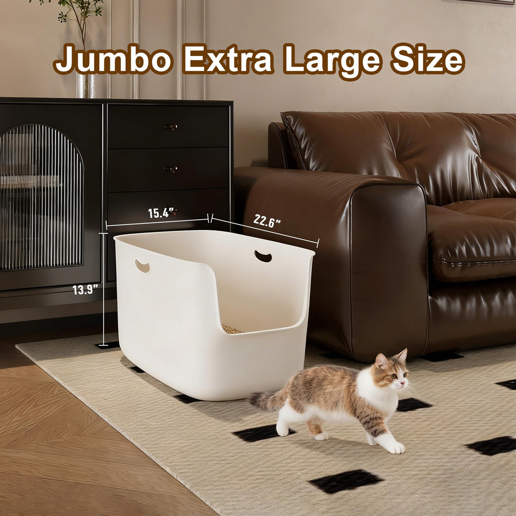 Extra Large High Sided Low Entry Open-Top Cat Litter Box White Y9222