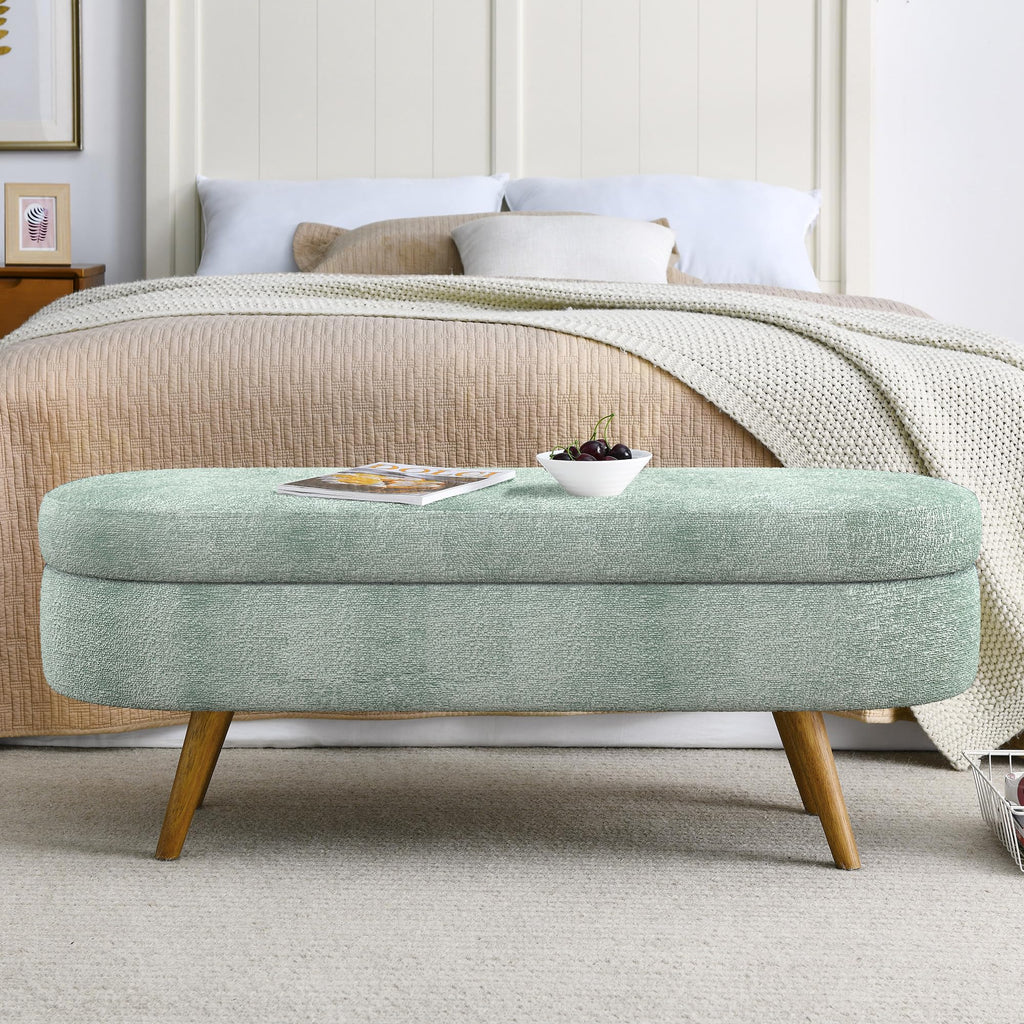 Oval Storage Bench with Rubber Wood Legs Gray C19041