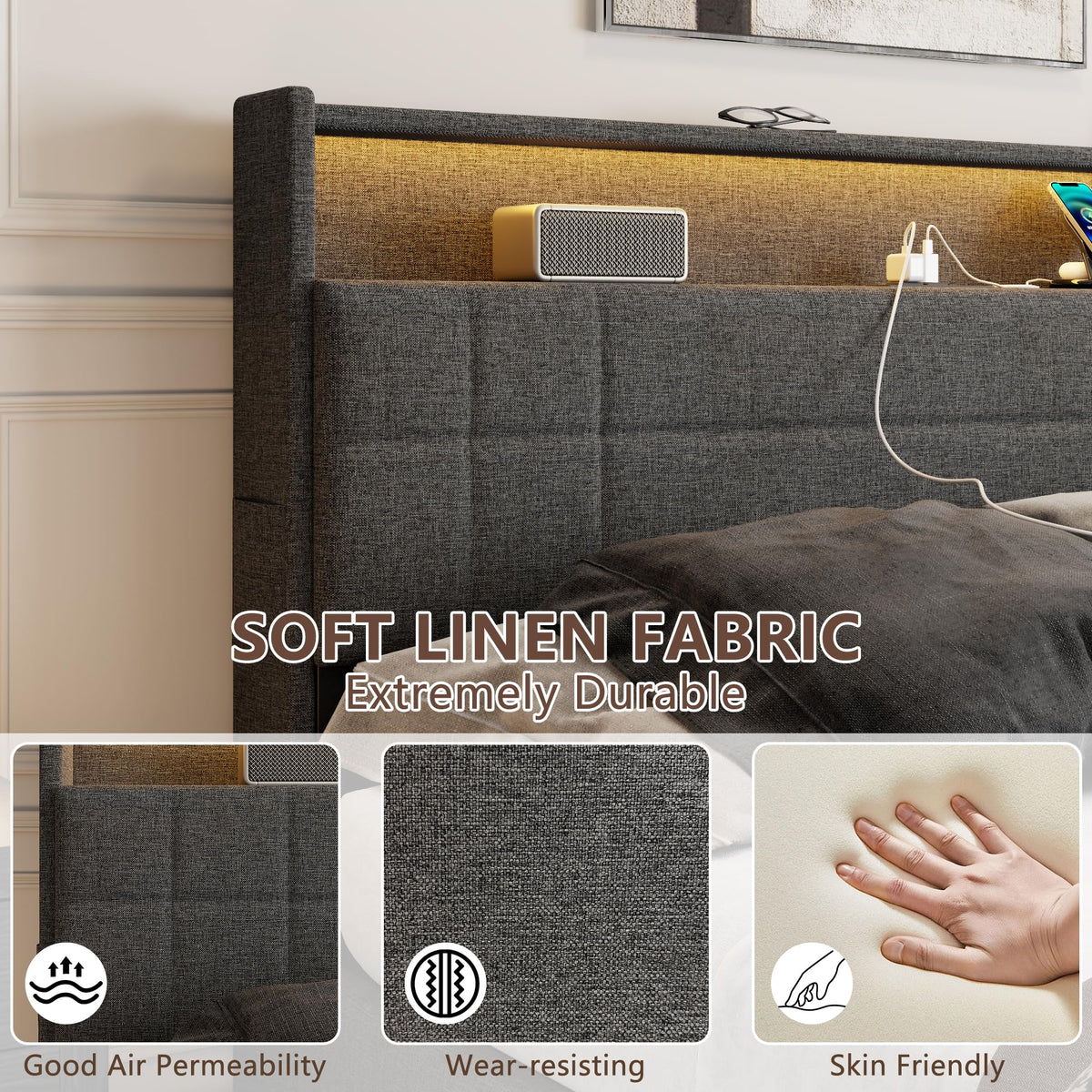 Queen Bed Frame with 4 Storage Drawers Q67665