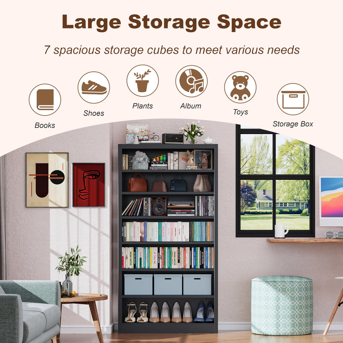 7 Tier Metal Media Storage Cabinet with Adjustable Shelves G53701