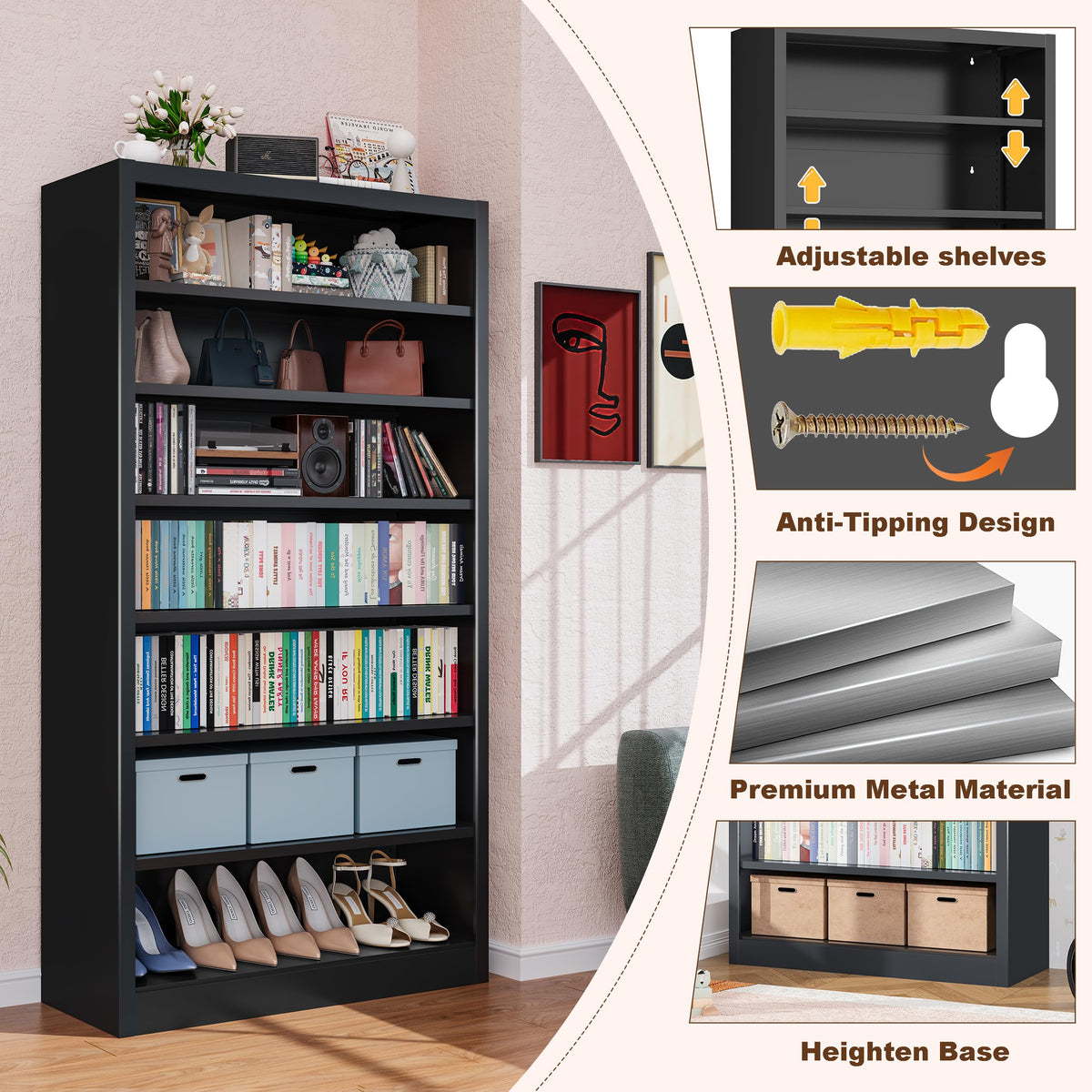 7 Tier Metal Media Storage Cabinet with Adjustable Shelves G53701