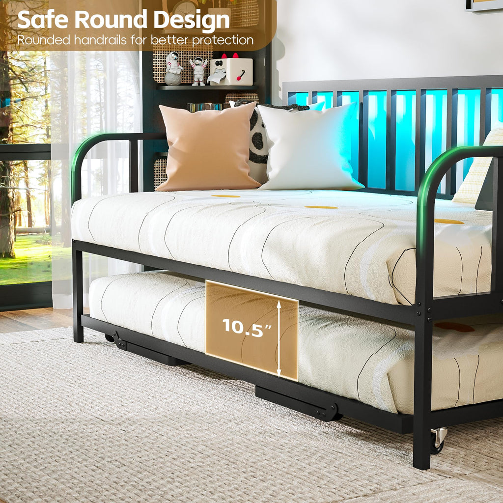 Black Twin to King Metal Daybed with Pop Up Trundle E472682