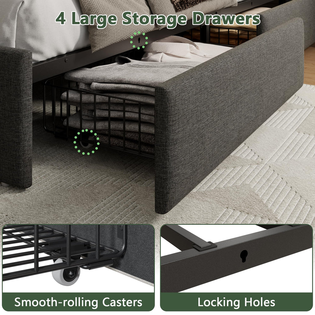 Queen Bed Frame with 4 Storage Drawers Q67665