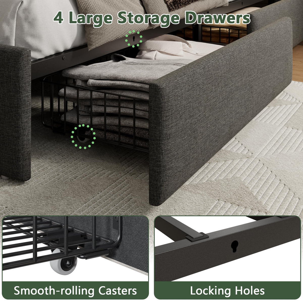 Queen Bed Frame with 4 Storage Drawers Q67665