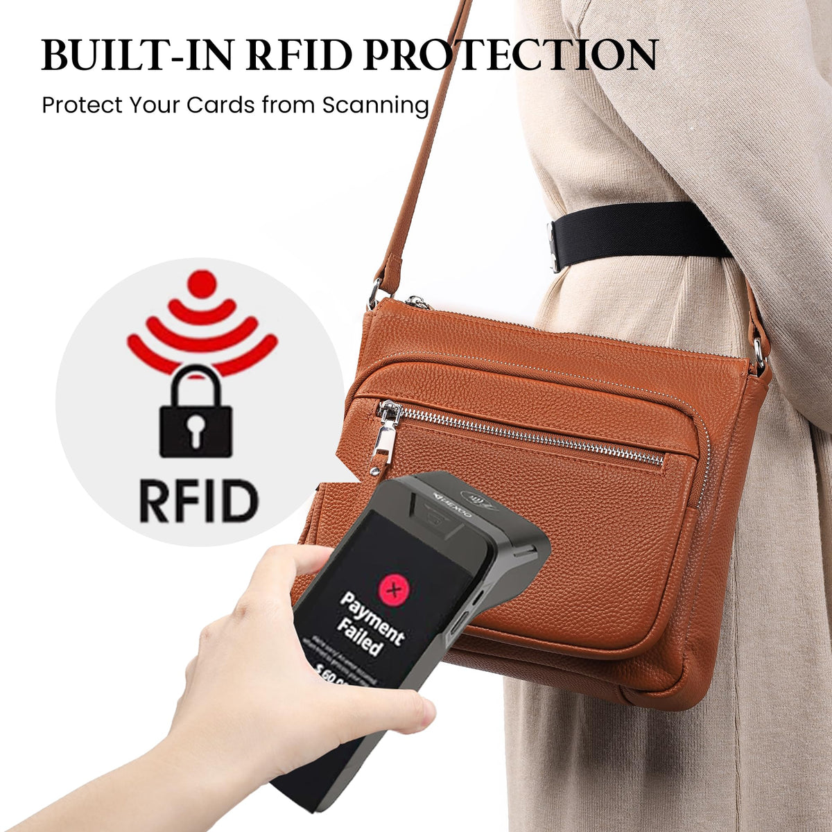 Anti Theft Genuine Leather Crossbody Bag with Wallet D596533