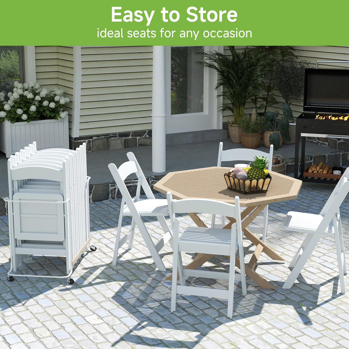 White Resin Folding Chairs with Cushion, 10 Pack S12171