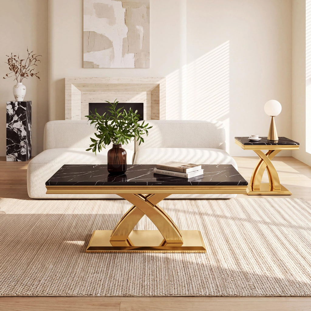 Black and Gold Coffee Table Set of 2 E726