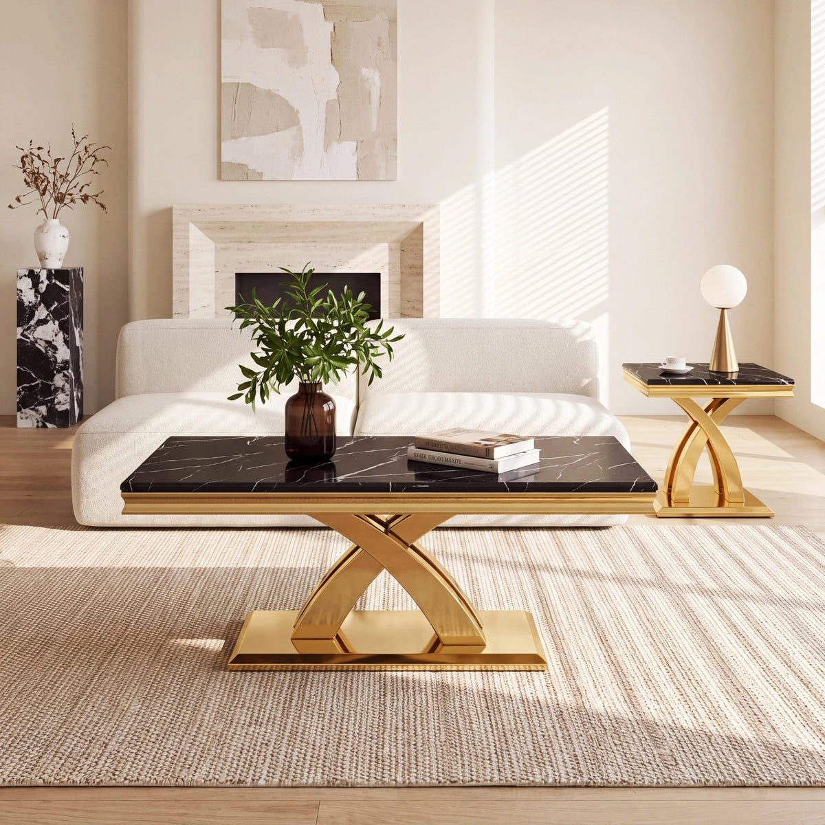 Black and Gold Coffee Table Set of 2 E726