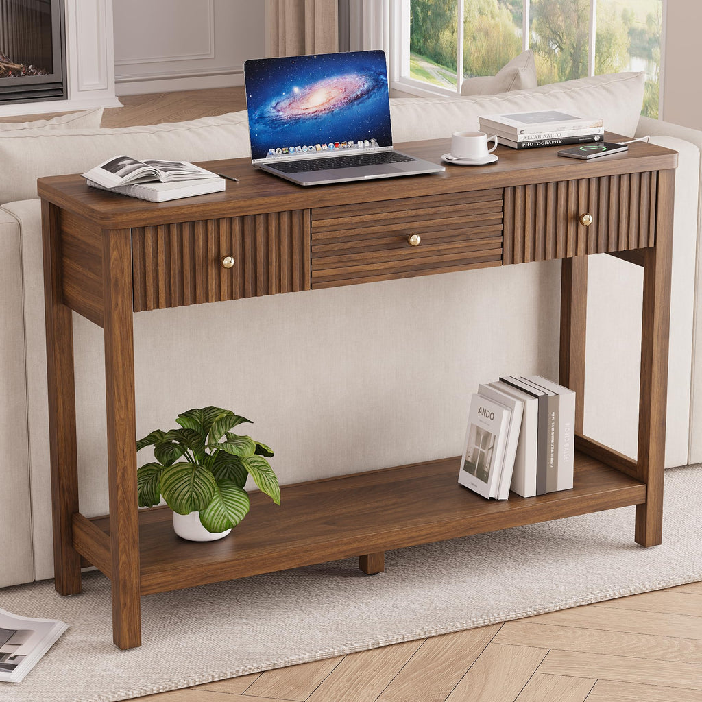 47'' Fluted Console Table with Charging Station & 3 Drawers J1746