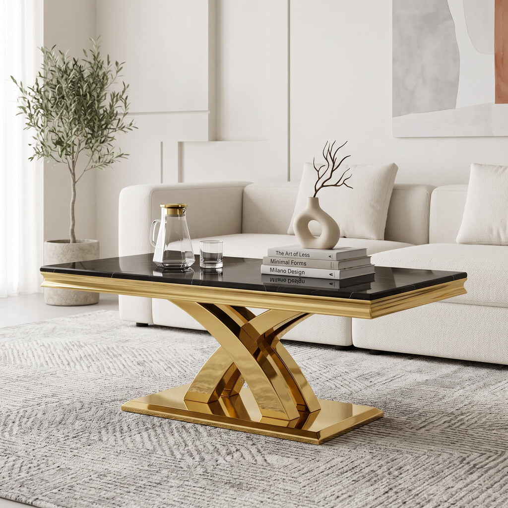 Black and Gold Coffee Table Set of 2 E726