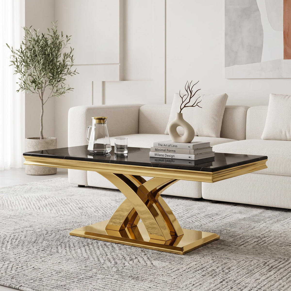 Black and Gold Coffee Table Set of 2 E726