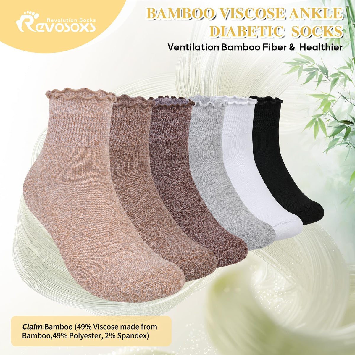 6 Pairs Non Binding Wide Seamless Diabetic Ankle Socks F256