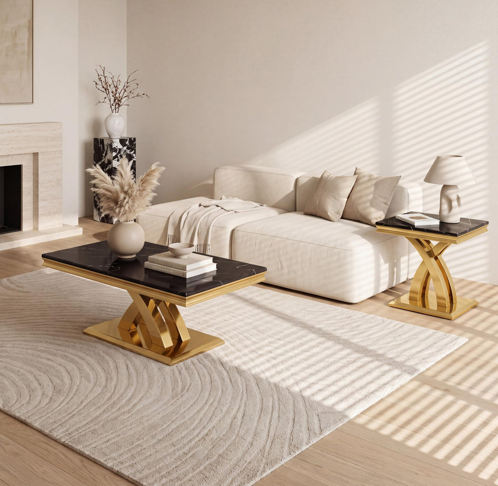 Black and Gold Coffee Table Set of 2 E726