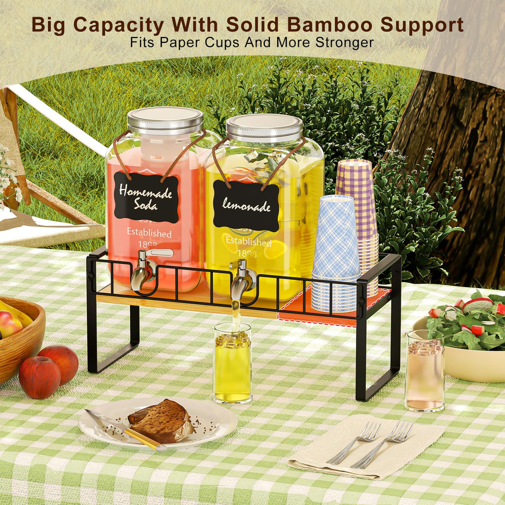 2 Pack 1 Gallon Glass Beverage Dispenser with Spigot and Ice Core G17938
