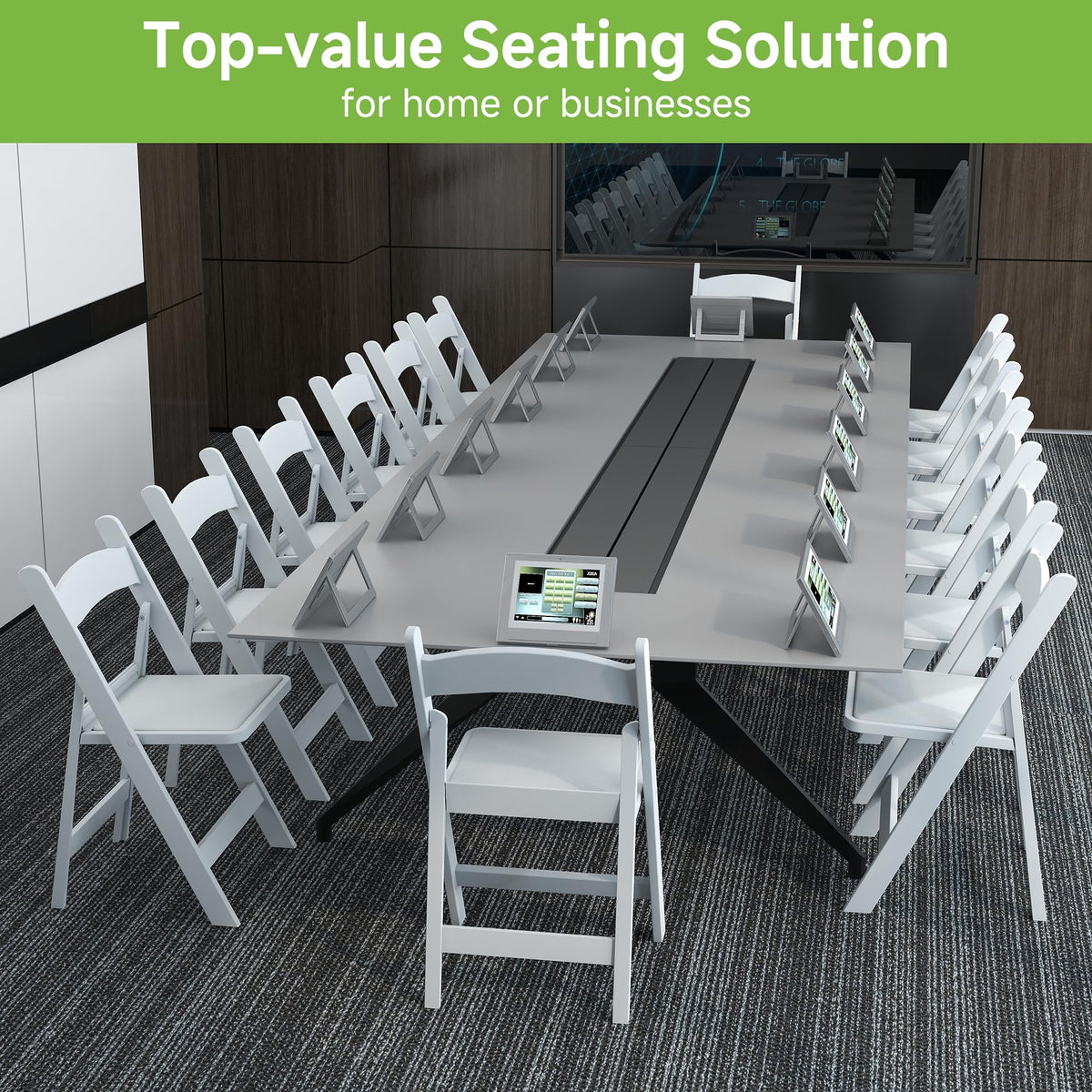 White Resin Folding Chairs with Cushion, 10 Pack S12171