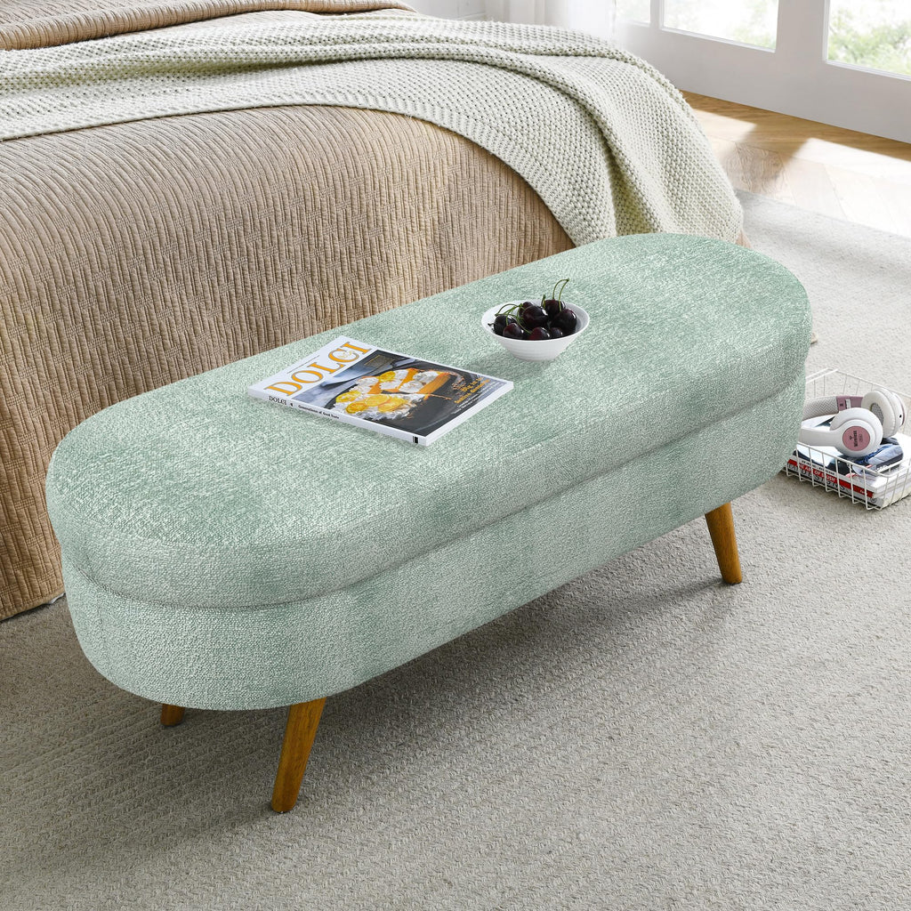 Oval Storage Bench with Rubber Wood Legs Gray C19041